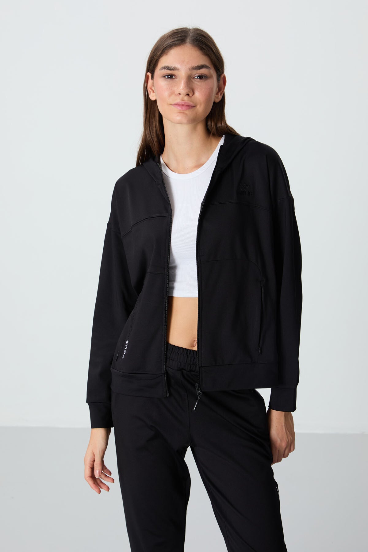 Black Hooded Hidden Pocket Detailed Standard Fit Women's Tracksuit Set - 95306