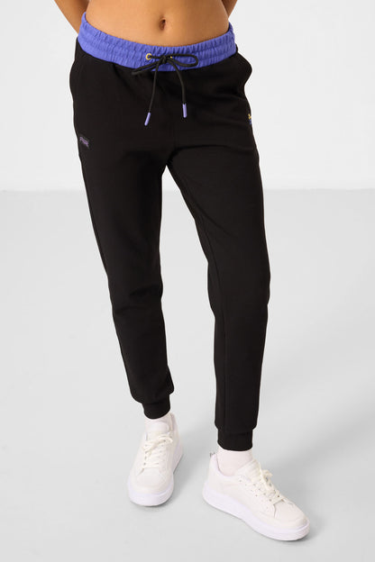 Black Hooded Cotton Color Block Women's Tracksuit Set - 95327