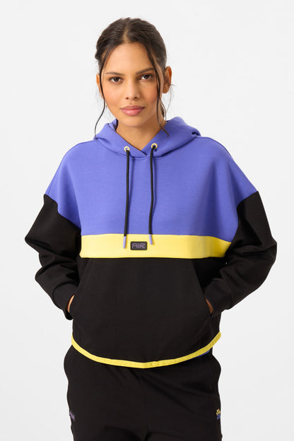 Black Hooded Cotton Color Block Women's Tracksuit Set - 95327