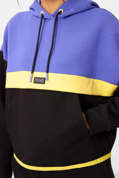 Black Hooded Cotton Color Block Women's Tracksuit Set - 95327