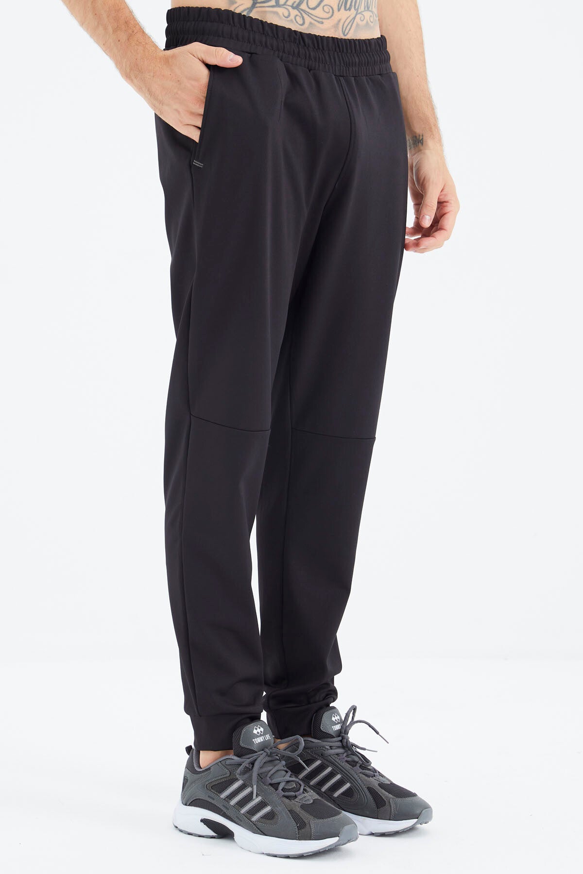 Black Hooded Half-Zip Striped Detailed Men's Tracksuit Set - 85214