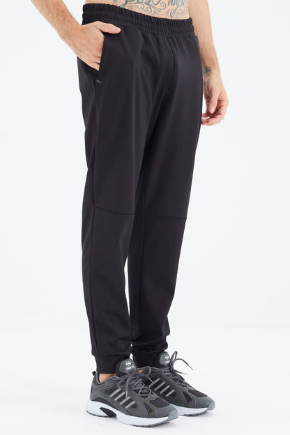 Black Hooded Half-Zip Striped Detailed Men's Tracksuit Set - 85214