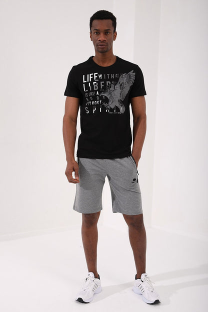 Black Eagle Print Standard Fit O Collar Men's T-Shirt - 87932