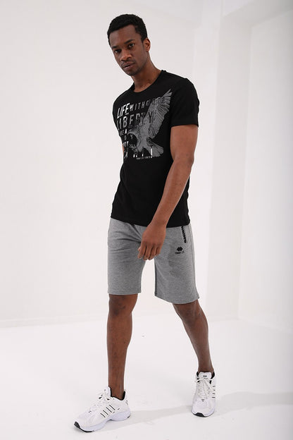 Black Eagle Print Standard Fit O Collar Men's T-Shirt - 87932
