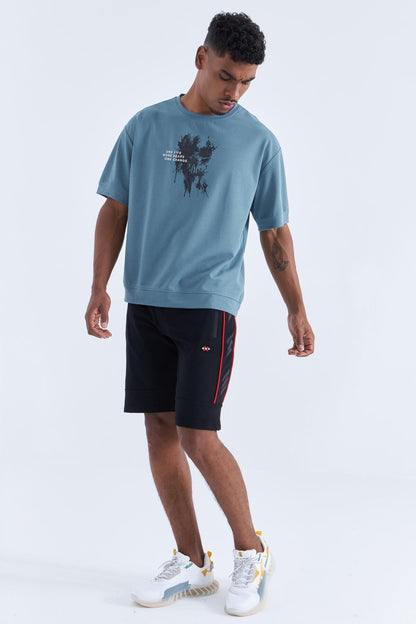 Black - Red Side Striped Standard Fit Men's Shorts - 81148