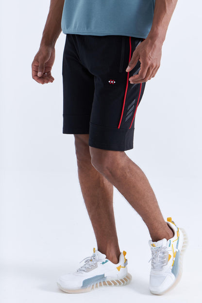 Black - Red Side Striped Standard Fit Men's Shorts - 81148