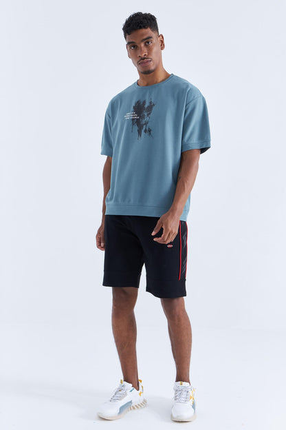Black - Red Side Striped Standard Fit Men's Shorts - 81148