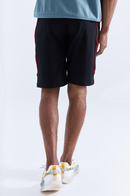 Black - Red Side Striped Standard Fit Men's Shorts - 81148