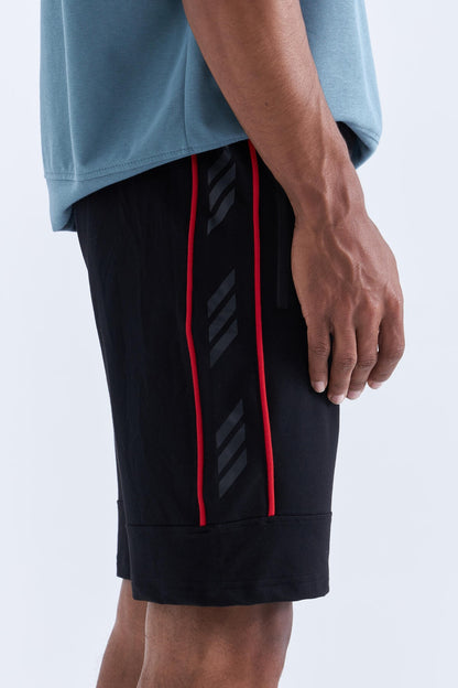 Black - Red Side Striped Standard Fit Men's Shorts - 81148