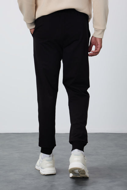 Black Classic Pocket Standard Fit Cuffed Men's Tracksuit Bottom - 84652