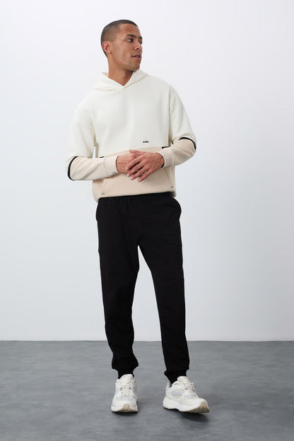 Black Classic Pocket Standard Fit Cuffed Men's Tracksuit Bottom - 84652