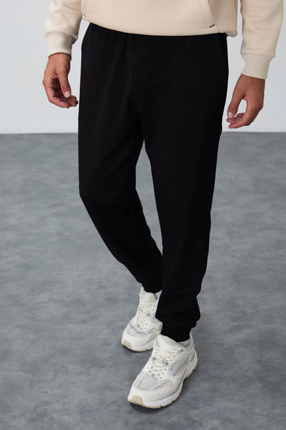 Black Classic Pocket Standard Fit Cuffed Men's Tracksuit Bottom - 84652