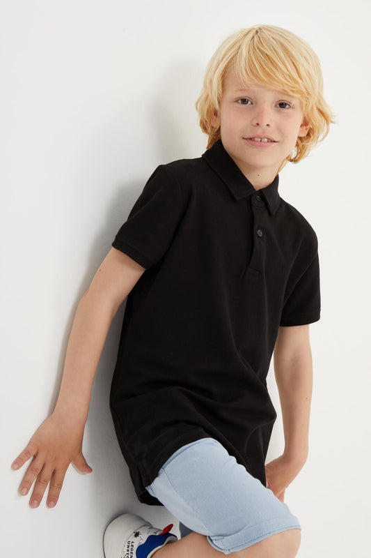 Black Classic Short Sleeve Polo Collar Boys T-Shirt - 10962