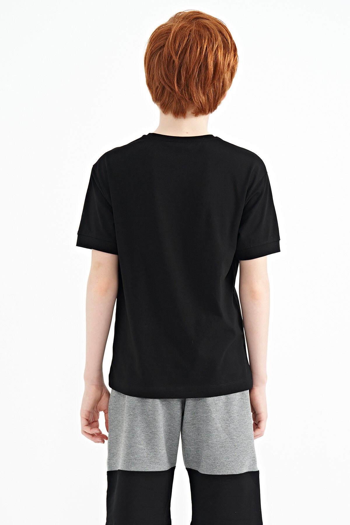 Black Detailed Printed Oversize Boys' T-Shirt - 11137