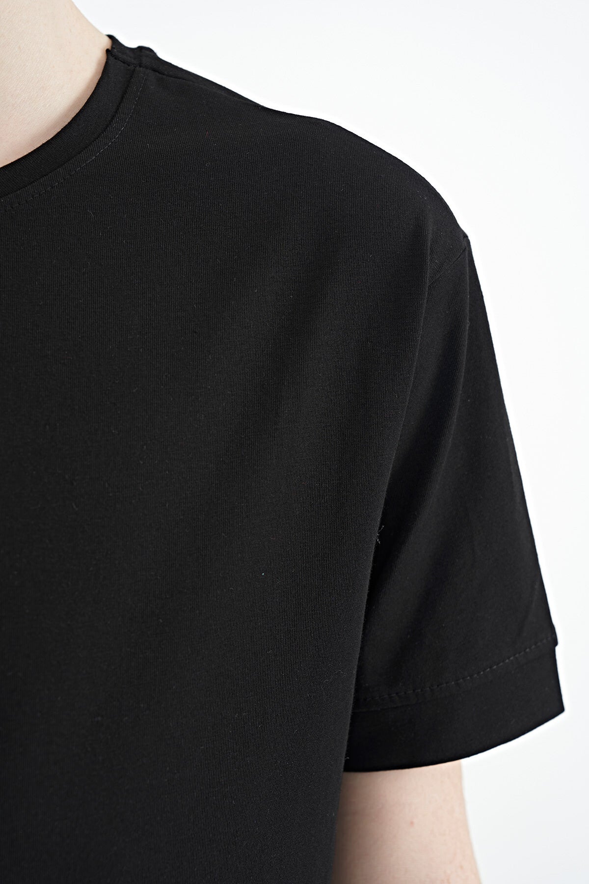 Black Detailed Printed Oversize Boys' T-Shirt - 11137
