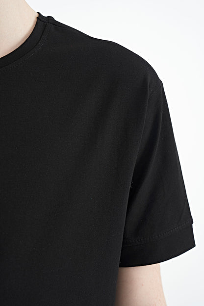 Black Detailed Printed Oversize Boys' T-Shirt - 11137