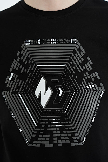 Black Cuff Detailed Printed Standard Fit Boys T-Shirt - 11156