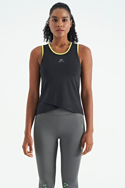 Black Logo Printed Binding Trim Standard Cut Women's Sports Singlet - 97255
