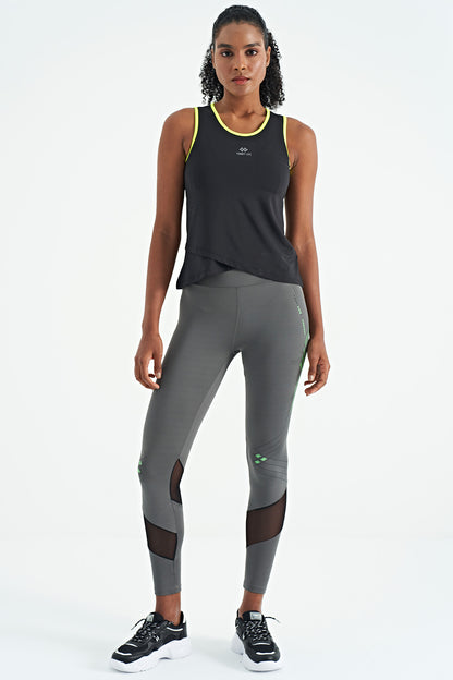Black Logo Printed Binding Trim Standard Cut Women's Sports Singlet - 97255