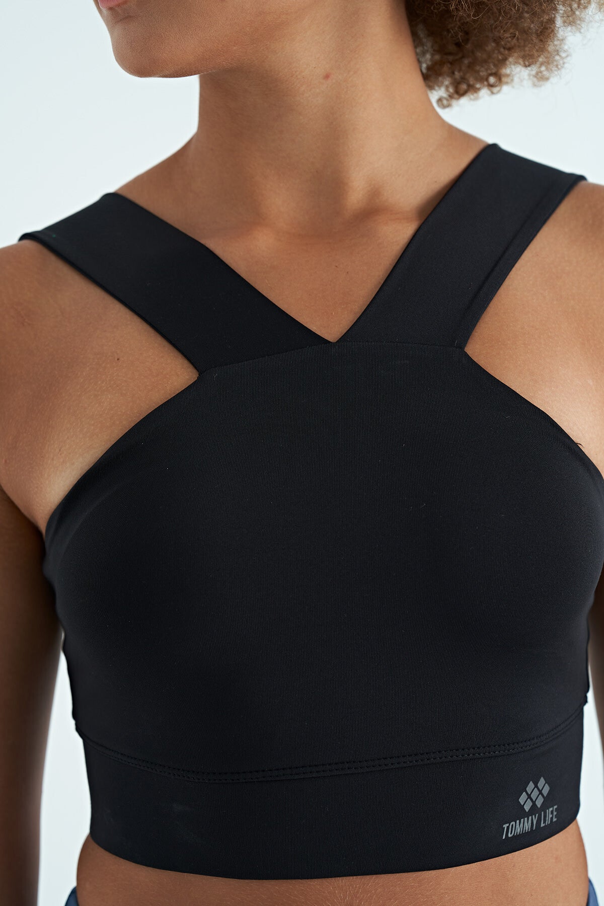 Black Logo Printed Slim Fit Scuba Fabric Women's Bustier - 97259