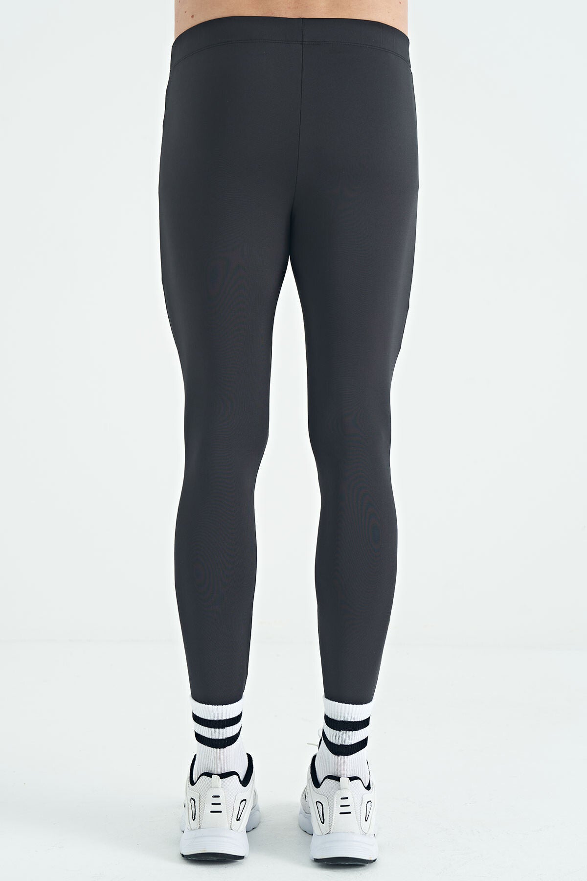 Black Logo Printed High Waist Slim Fit Active Sports Men's Tights - 84989