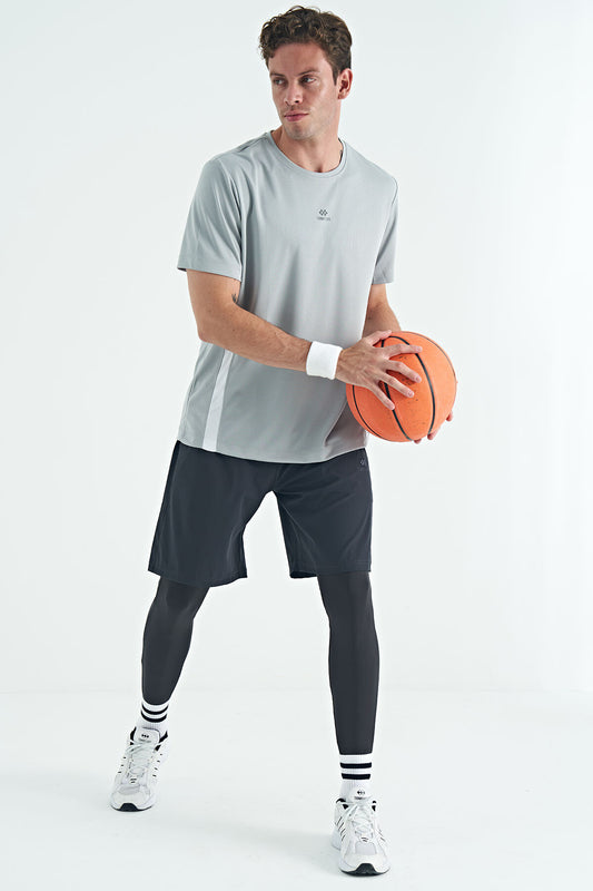 Black Logo Printed High Waist Slim Fit Active Sports Men's Tights - 84989