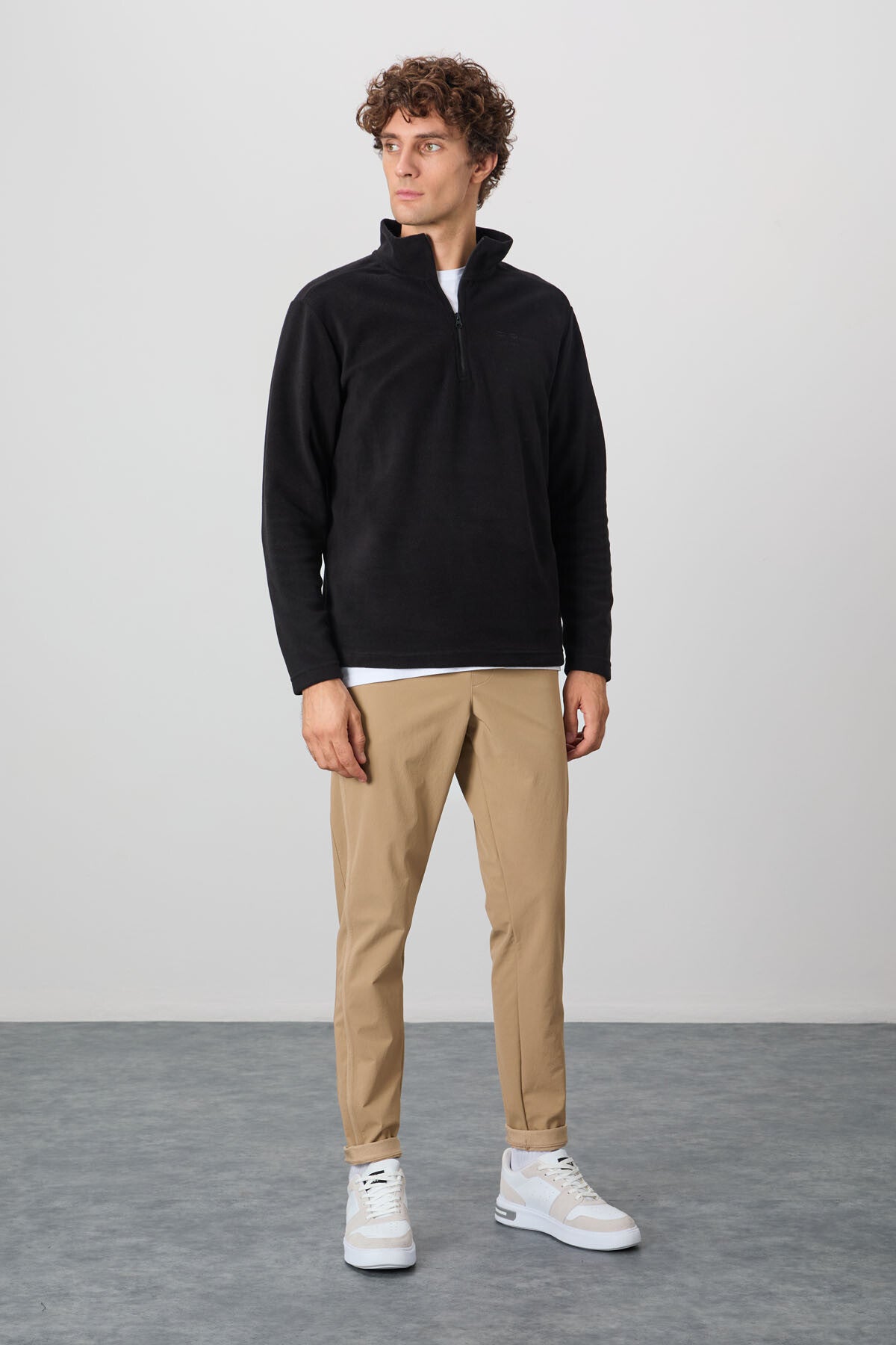Black Straight Collar Men's Fleece Sweatshirt - 88310