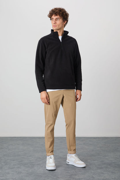 Black Straight Collar Men's Fleece Sweatshirt - 88310