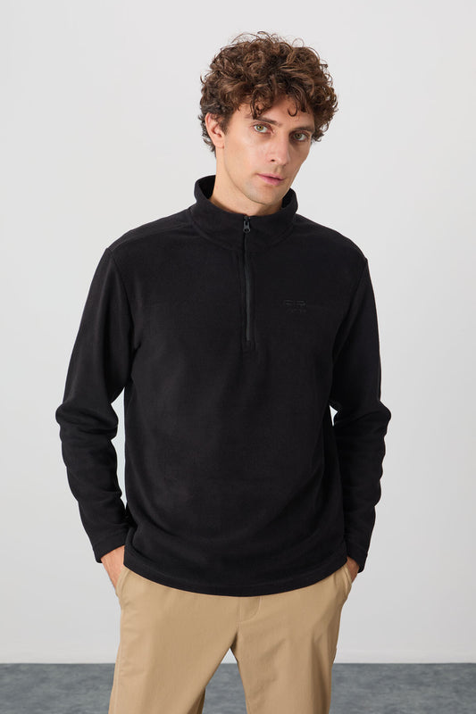 Black Straight Collar Men's Fleece Sweatshirt - 88310