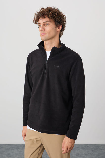 Black Straight Collar Men's Fleece Sweatshirt - 88310