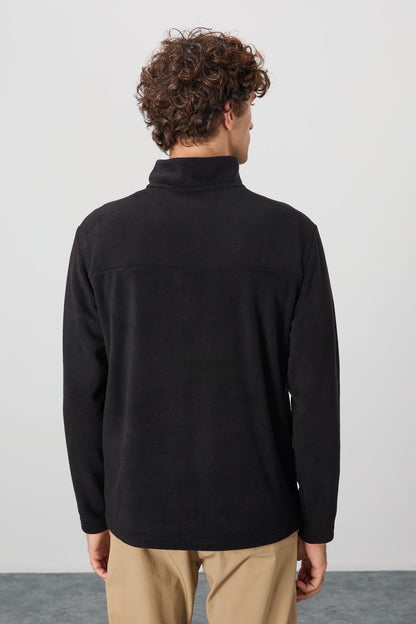 Black Straight Collar Men's Fleece Sweatshirt - 88310