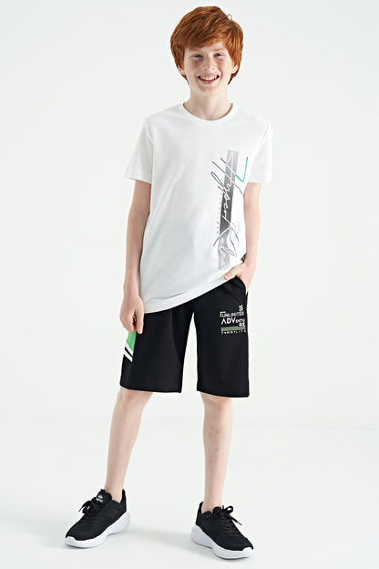 Black Embroidered Pattern Laced Standard Fit Boys Shorts - 11124