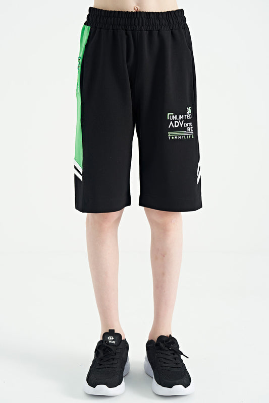 Black Embroidered Pattern Laced Standard Fit Boys Shorts - 11124