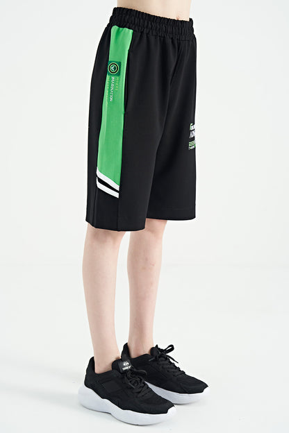Black Embroidered Pattern Laced Standard Fit Boys Shorts - 11124