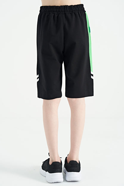 Black Embroidered Pattern Laced Standard Fit Boys Shorts - 11124