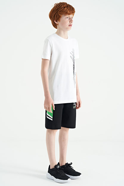 Black Embroidered Pattern Laced Standard Fit Boys Shorts - 11124