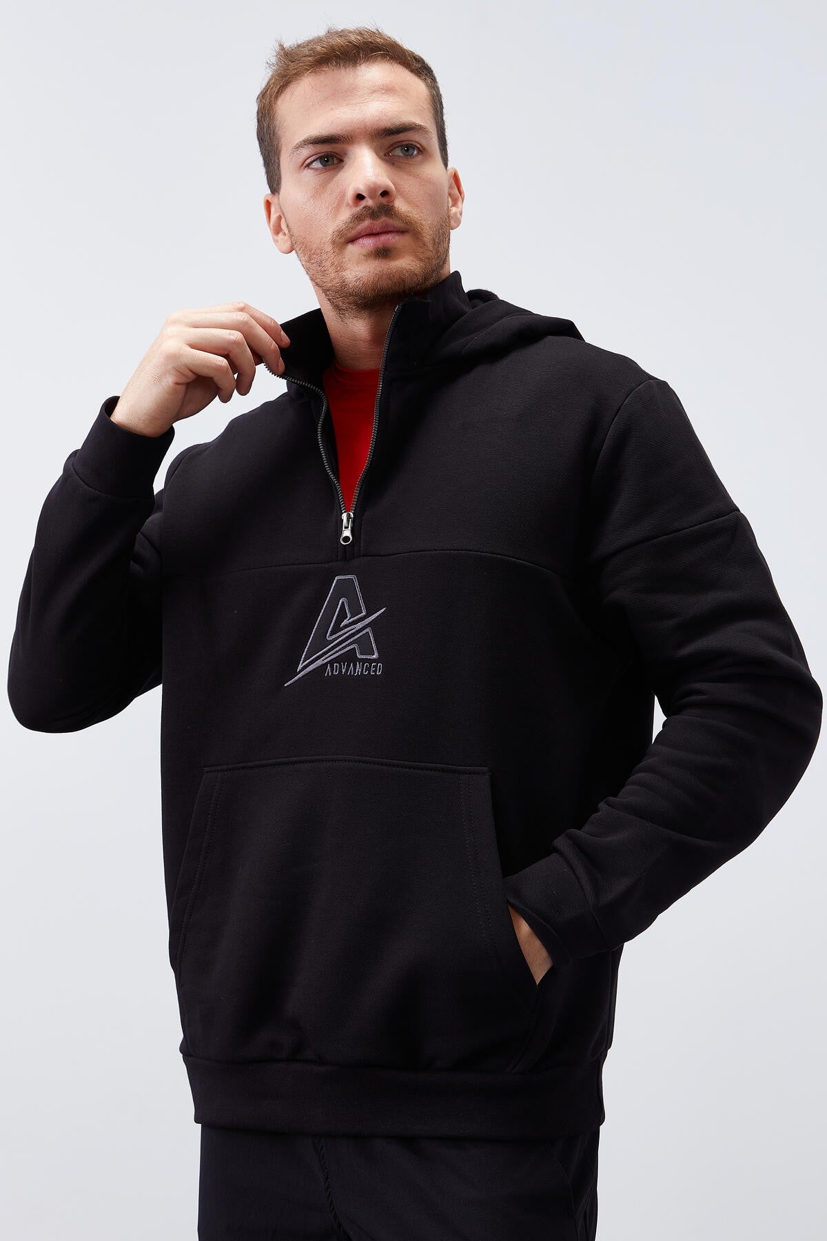 Black Men's Half-Zip Standard Fit Hooded Sweatshirt - 88033