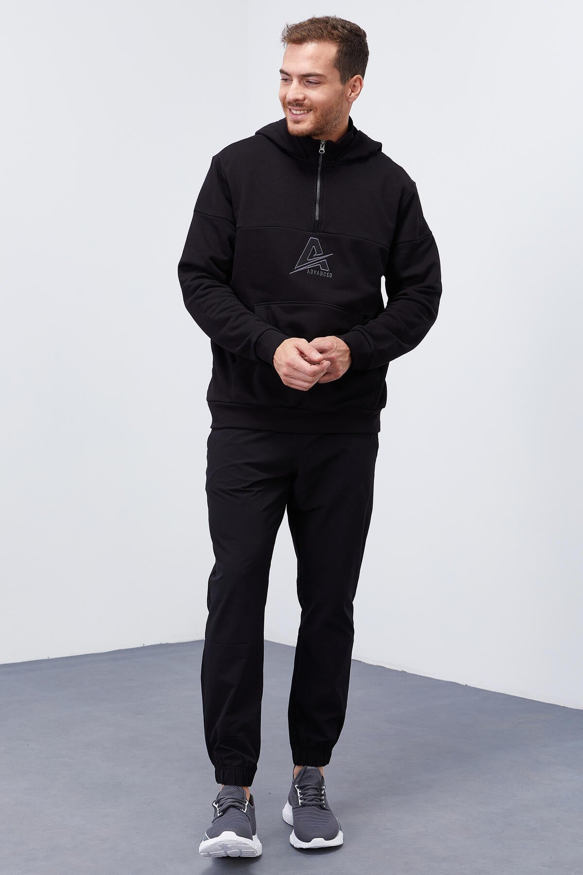 Black Men's Half-Zip Standard Fit Hooded Sweatshirt - 88033