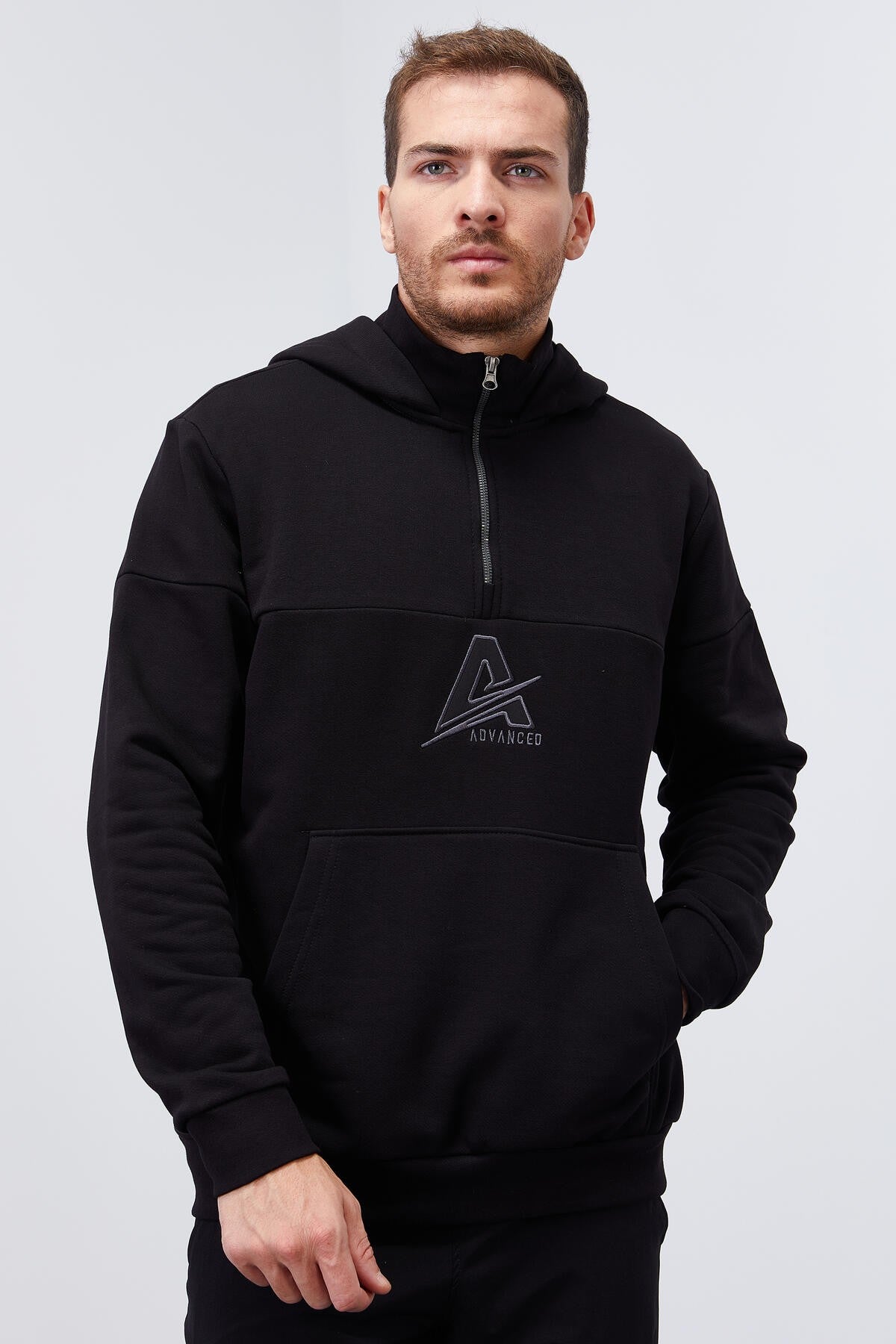Black Men's Half-Zip Standard Fit Hooded Sweatshirt - 88033