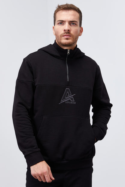 Black Men's Half-Zip Standard Fit Hooded Sweatshirt - 88033
