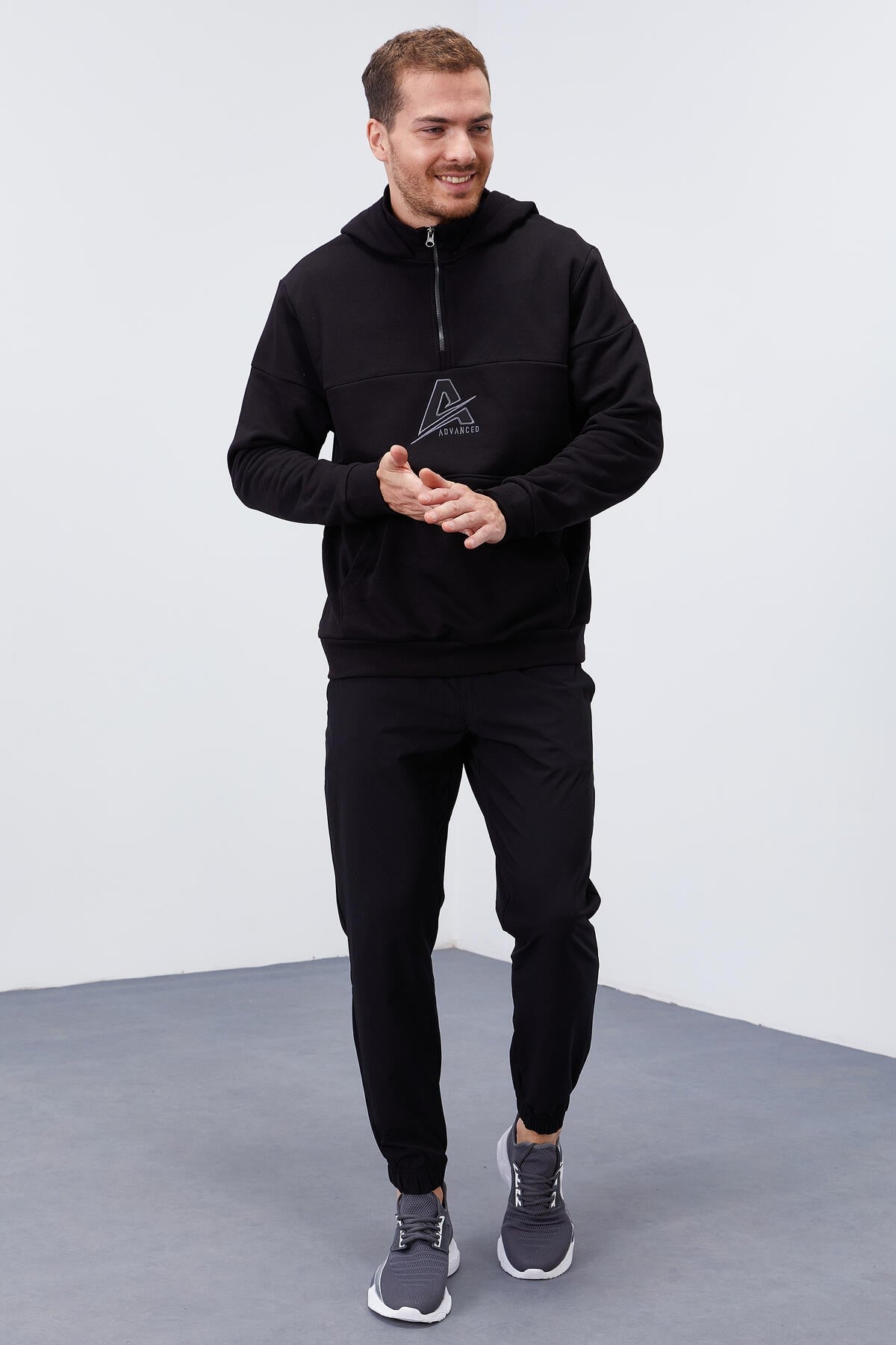 Black Men's Half-Zip Standard Fit Hooded Sweatshirt - 88033