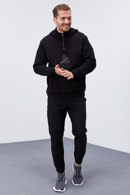 Black Men's Half-Zip Standard Fit Hooded Sweatshirt - 88033