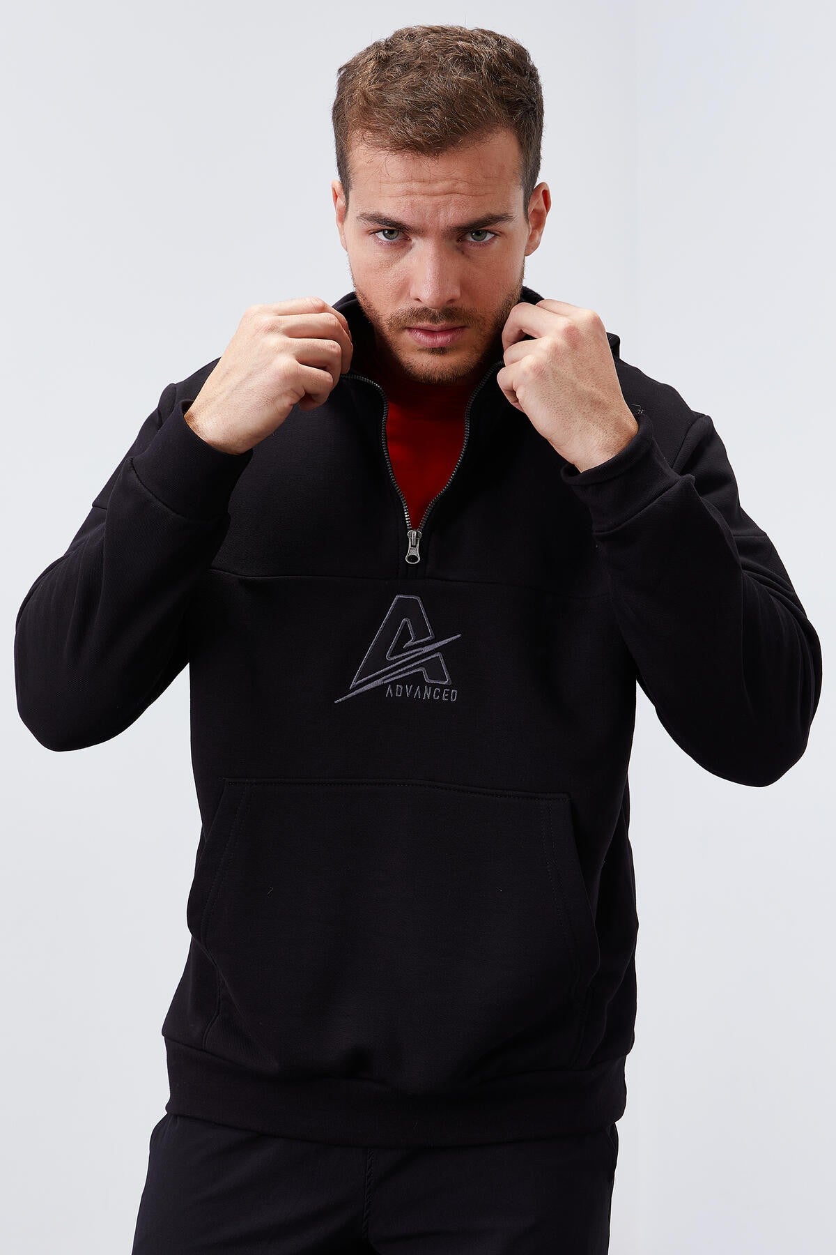 Black Men's Half-Zip Standard Fit Hooded Sweatshirt - 88033