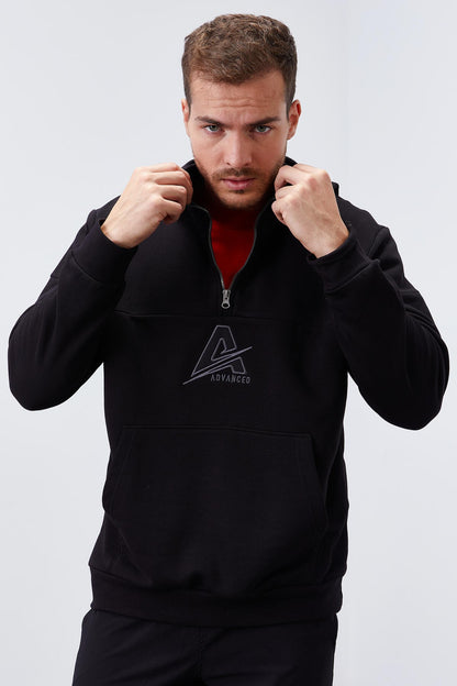 Black Men's Half-Zip Standard Fit Hooded Sweatshirt - 88033