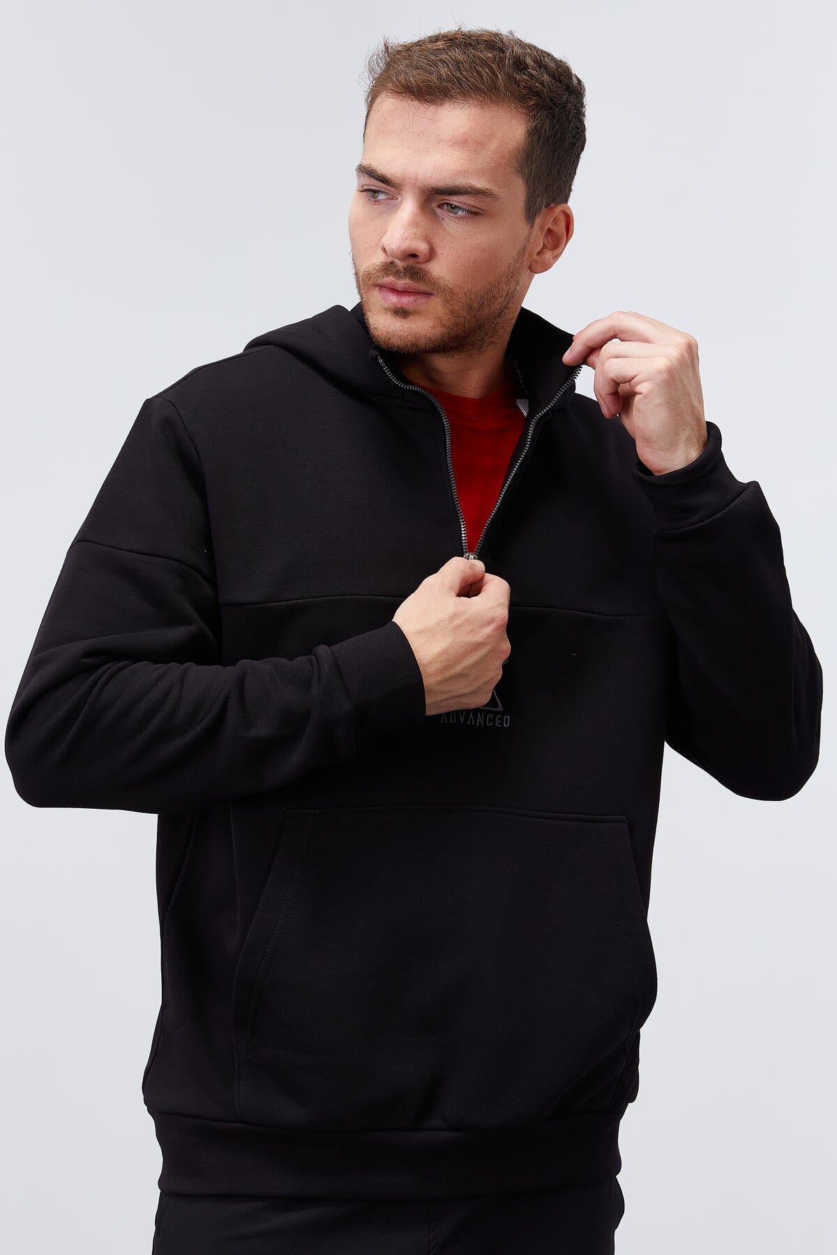 Black Men's Half-Zip Standard Fit Hooded Sweatshirt - 88033
