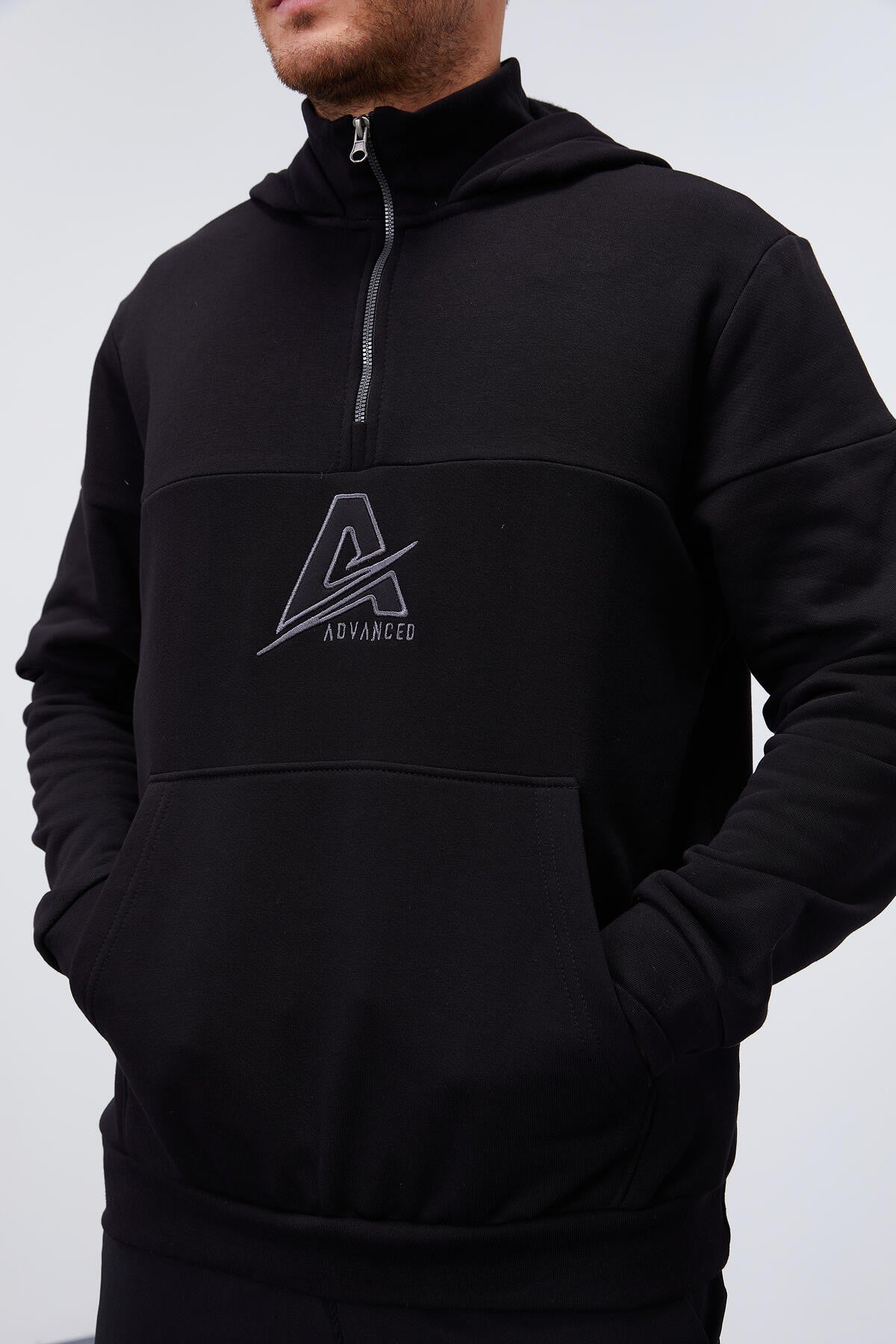 Black Men's Half-Zip Standard Fit Hooded Sweatshirt - 88033
