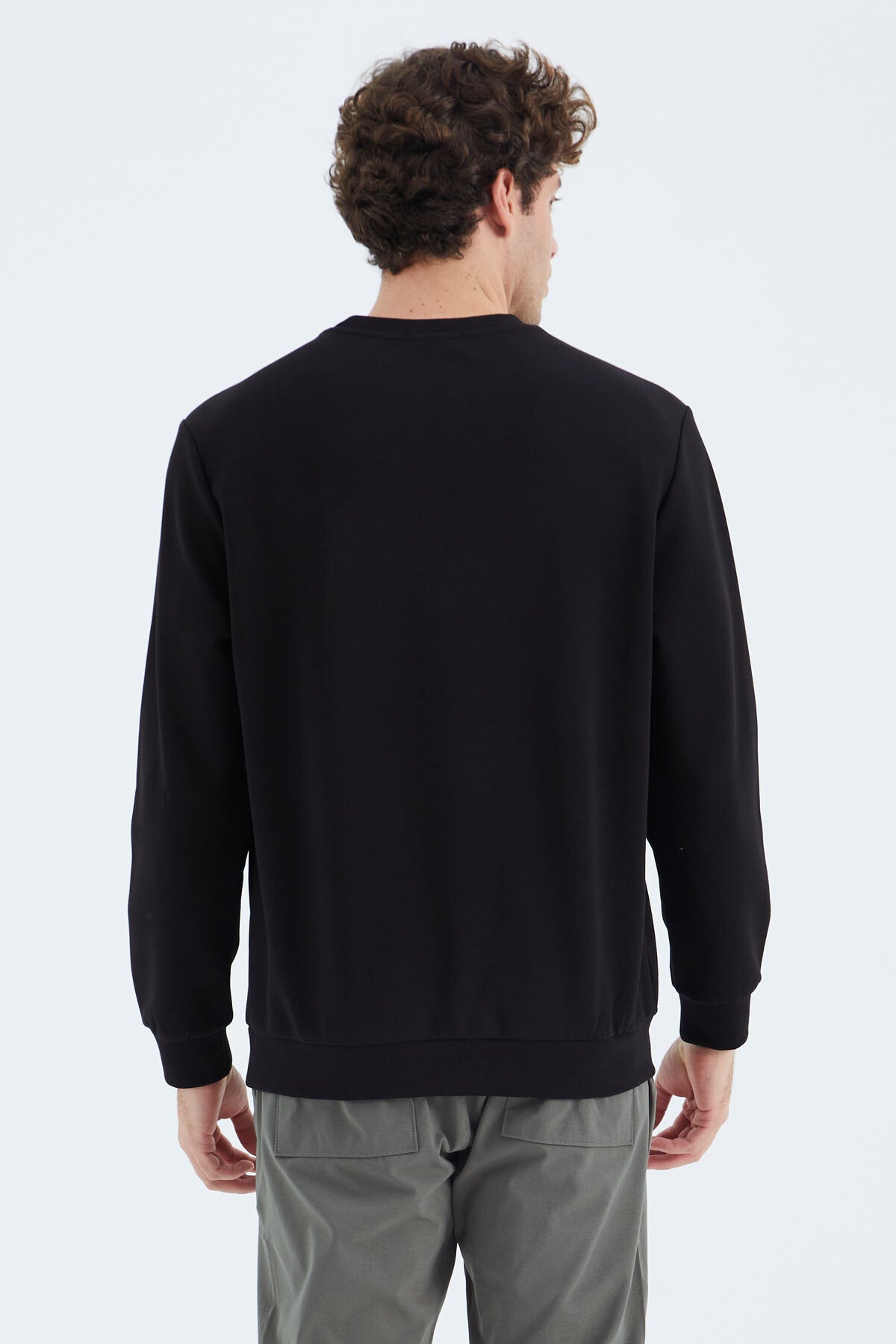 Black O Collar Print Detailed Relax Fit Men's Sweatshirt - 88283