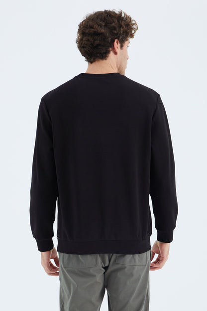Black O Collar Print Detailed Relax Fit Men's Sweatshirt - 88283