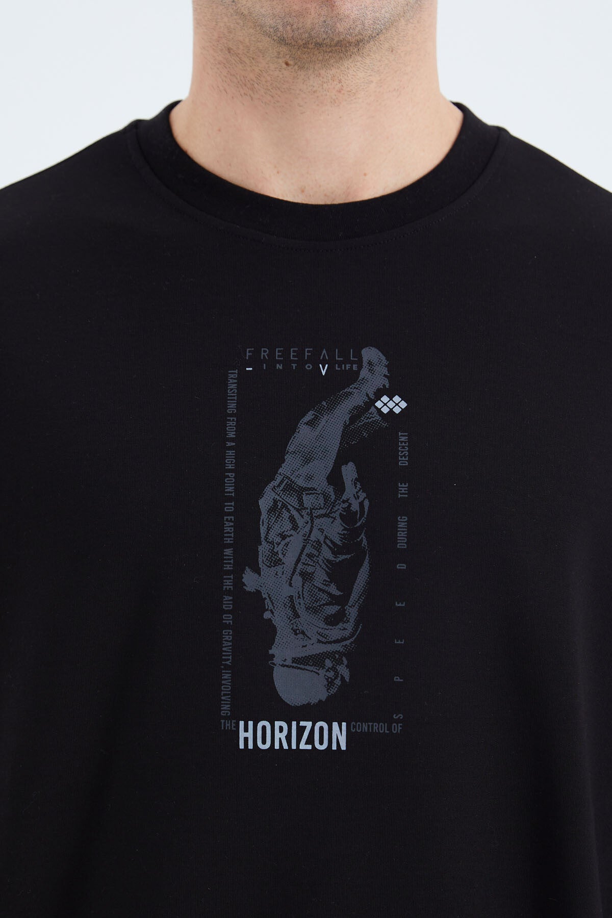 Black O Collar Print Detailed Relax Fit Men's Sweatshirt - 88283