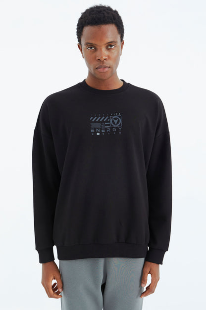 Black O Collar Print Detailed Relax Fit Men's Sweatshirt - 88284